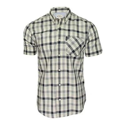 Image of Ben Sherman Mens Short Sleeve Check Shirt with Chest Pocket 59088 Navy Blue