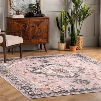 Image of nuLOOM Sasha Machine Washable Medallion Ultra Thin Accent Rug, 2&#039; x 3&#039;, Pink