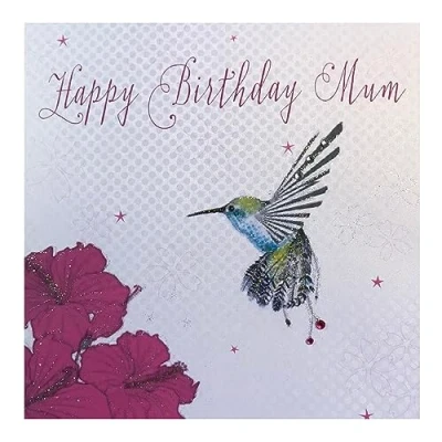Image of white cotton cards Handmade Happy Mum Birthday Card Hummingbird, WB189