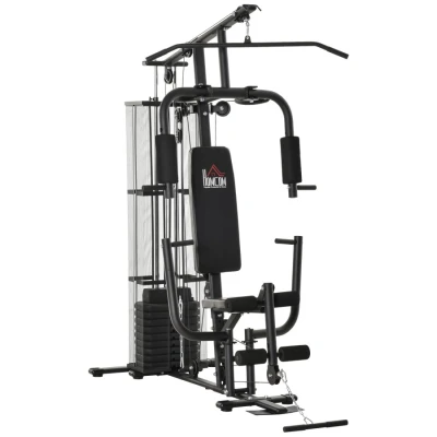 Image of HOMCOM Multi Exercise Gym Workout Station, 45Kg Weight Stack Training System, Full Body Fitness for Home Gym, Black