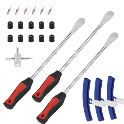 Image of EXLECO 3Pcs Tire Spoon Tyre Lever Tool Change Tools for Motorcycle Bicycle Removing + 3 Wheel Rim Protectors Kit