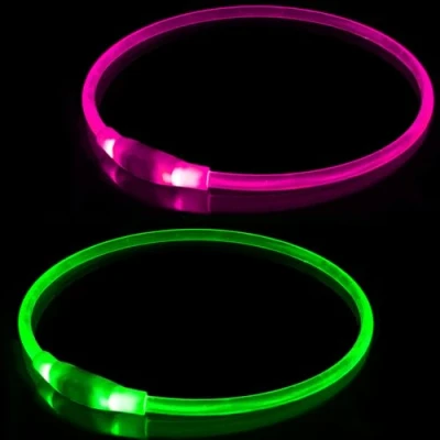 Image of 2 PCS LED Dog Collar, USB Rechargeable Flashing Collar for Night Safety, Adjustable, Waterproof, Bright Illuminated Dogs, One Size Fits All, Green + Pink