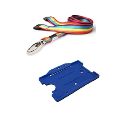 Image of ID Card It Rainbow Lanyard Neck Strap with Safety Breakaway and Strong Clip Pass Badge Holder for Work, Office, Nurses, Pride (Metal Blue)