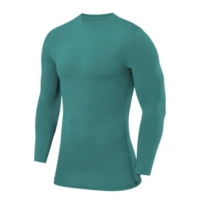Image of PowerLayer Compression Shirt for Men, Thermal Long Sleeve Tops Men Base Layers Running Cycling Gym Top Carmine Green, S