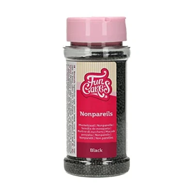 Image of FunCakes Nonpareils Black: Cake Sprinkles, Great Taste, Perfect for Decorating, Hundreds and Thousands Sprinkles. 80 g.