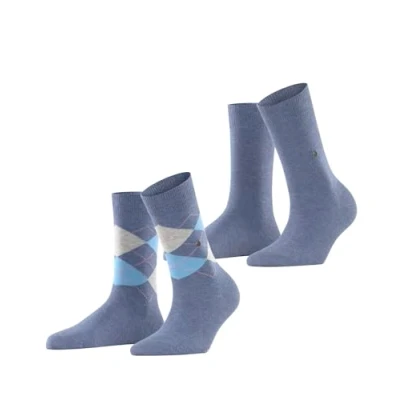 Image of Burlington Women&#039;s Everyday Mix 2 Pack W SO Cotton Patterned Pairs Socks, Blue (Light Denim 6660), 3.5 7
