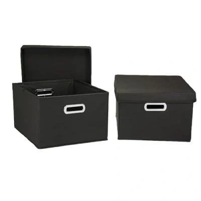 Image of Household Essentials Fabric Storage Boxes with Lids and Handles, Black