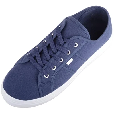 Image of Womens Girls Minimalistic Lace Up Canvas Trainers Sneakers Navy UK 4 / EU 37