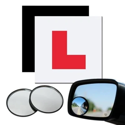 Image of Tek Automotive 4 Pack Set Magnetic L Plates for Car &amp; 2 Blind Spot Mirrors Fully Magnetic, Weatherproof Learner Plates, Universal Fit, Official Legal Size, Essential Accessories