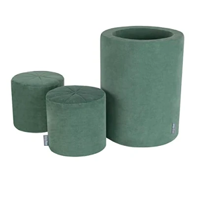 Image of KiddyMoon Foam Playground Velvet For Kids Obstacle Course Children Montessori Toy Babies Soft Construction Blocks, Element Barrel/Pouf/Pouf, Forest Green