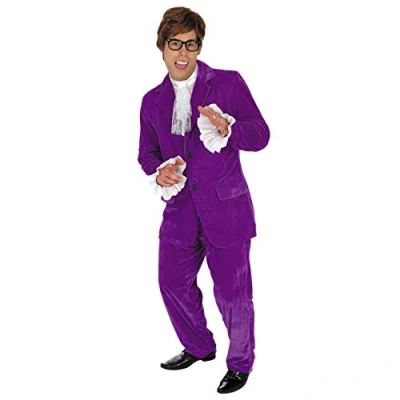 Image of Fun Shack Mens 60s Movie Gigolo Costume Adults Man Of Mystery Purple Suit Outfit, M,