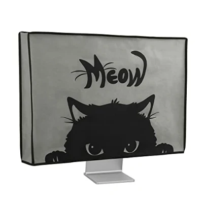 Image of kwmobile Computer monitor Cover Compatible with 20 22&quot; Meow Cat Grey/Black