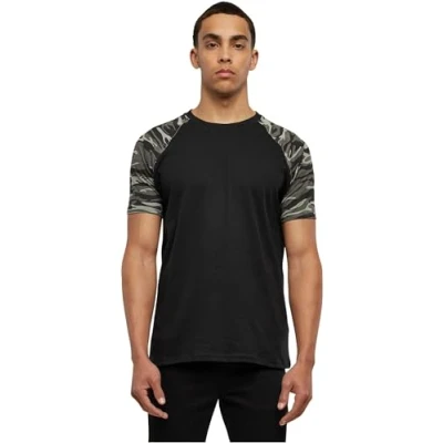 Image of Urban Classics Raglan Contrast Print Tshirt, Men&#039;s, Size: XL, Black/ grey