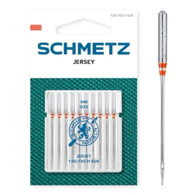 Image of SCHMETZ Domestic Sewing Machine Needles 10 Jersey 130/705 H SUK Needle Size 80/12 for on All Conventional Household Machines