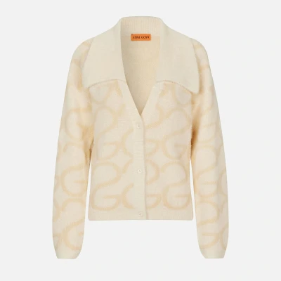 Image of Stine Goya LONG Sleeve Cropped Cardigan Fluffy Monogram Cardigan, Women&#039;s, Size: Small, Beige