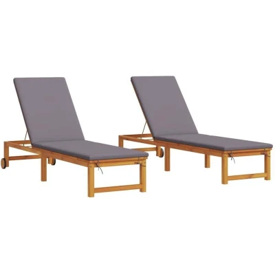 Image of vidaXL Sun Loungers 2 pcs with Cushions Solid Wood Acacia