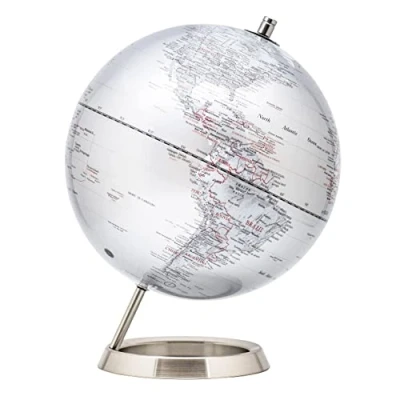 Image of EXERZ 30CM World Globe Stainless Steel Ring Standing, Perfect for Gifting Metallic Silver