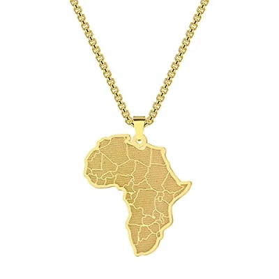 Image of Chereda Creative Africa Map African Necklace Stainless Steel Men Jewelry Golden Ancient Country Pendant Birthday Gift