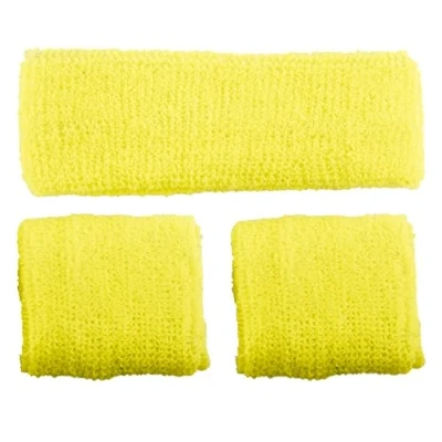 Image of Wicked Costumes Adult Unisex 80&#039;s Neon Yellow Sweatband &amp; Wristbands
