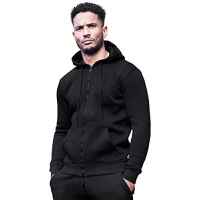 Image of Enzo Mens Hoodies Zip Up Hooded Fleece Hoody Coat Winter Warm Jacket Track Top Black L