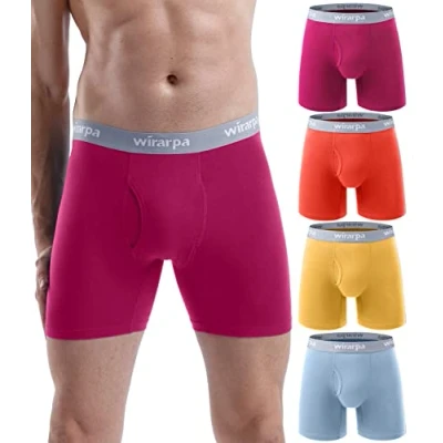 Image of wirarpa Men&#039;s Underwear Trunks Cotton Stretch Boxer Shorts Regular Leg Open Fly Tagless Underpants for Men 4 Pack Multicoloured Size L