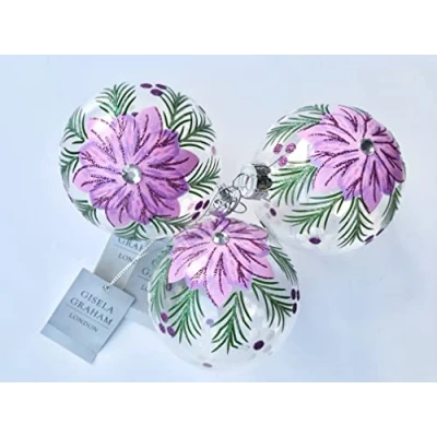 Image of Gisela Graham Luxury Glass Bauble Christmas Tree Decorations Set of 3
