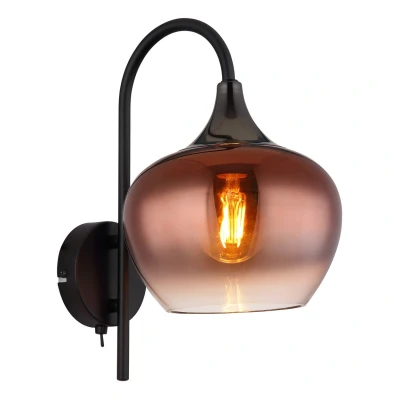 Image of Maxy Dome Wall Lamp Matt Black Copper Glass Shade 1x E27