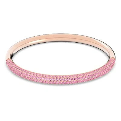 Image of Swarovski Stone Bangle, Pink Pavé Crystals in a Rose Gold Tone Plated Setting, from the Stones Collection, Size Medium, M