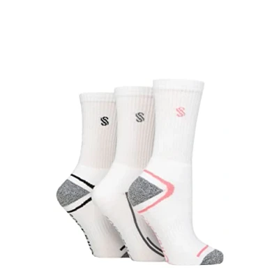 Image of Women&#039;s 3 Pair SOCKSHOP Performance Sport Cushioned Crew Socks White 4 8