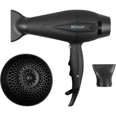 Image of REVAMP Progloss 5500 Professional Hair Dryer Ionic Jet for Volume and Shine, Powerful AC 2400W Motor Fast Blow Lightweight, Compact Hairdryer with Diffuser, 2 Concentrators, Travel Plug