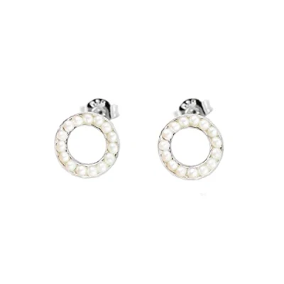 Image of Kaguyo Silver Earrings for women, 925 Sterling open Circle Pearl Stud women Girls, birthday Gift
