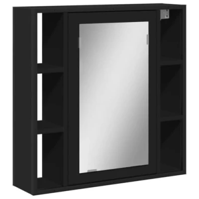 Image of vidaXL Bathroom Mirror Cabinet Black Engineered Wood, Wall Mounted, Clear Glass, 60x16x60 cm, Modern Storage