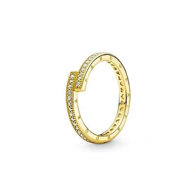 Image of Pandora Signature Sparkling Overlapping 14k gold plated ring with clear cubic zirconia, 54