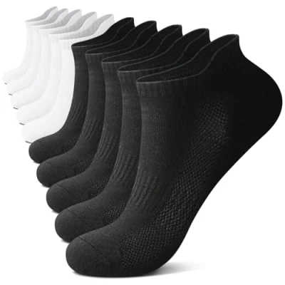 Image of FALARY 10 Pairs Trainer Socks For Men &amp; Women, White Black Cotton Ankle Comfortable, Breathable and Durable, Size 12 15