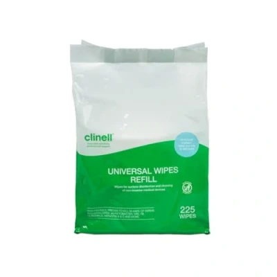 Image of Clinell Universal Cleaning and Disinfectant Wipes for Surfaces Pack of 225 Refill Multi Purpose Wipes, Kills 99.99% Germs, Quick Action