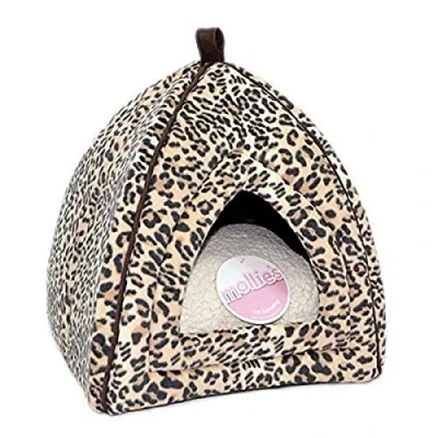 Image of Petface Mollie&#039;s Luxury Faux Suede Leopard Igloo Cat Bed