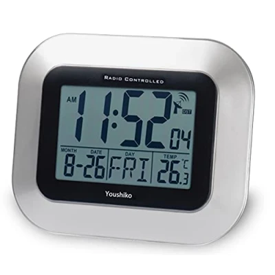 Image of Youshiko Radio Controlled LCD Wall Mountable and Desk Clock (UK &amp; Ireland Version) Jumbo (Silver)