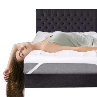 Image of Extra Thick Mattress Topper Double Bed 10cm Hotel Quality Microfiber Filled Box Stitched Quilted 4&quot; with Corner Straps Hypoallergenic Soft and Firm