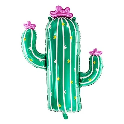 Image of DekoHaus Green Cactus Foil Balloon, 60 x 82 cm, Reusable, Birthday Decoration, Unisex, Includes Filling Pump and Straw