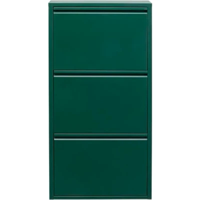 Image of KARE Design shoe Container Caruso 3 Green, steel, tipping compartments, space for 6 pairs of shoes, slim, saving, rack, storage, hallway, floor 103x50x15 cm (h/w/d)