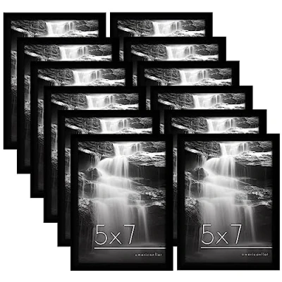Image of Americanflat 7x5 Photo Frames in Black Set of 12 Gallery Wall Picture Frame with Polished Glass Horizontal and Vertical Formats for Tabletop