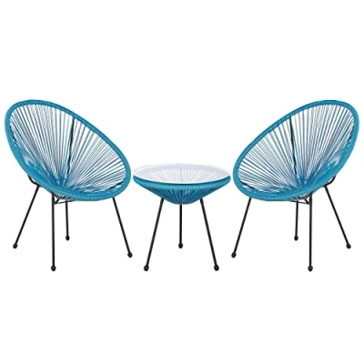 Image of Mid Century Modern Garden Bistro Set Table and Chairs 3 Piece Blue Acapulco II