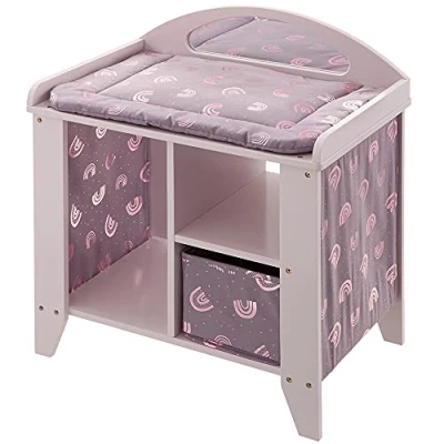Image of howa Wooden Doll Changing Table &quot;rainbow&quot; Dolls Station with Mirror, Cushion, Bracket, Basket 27402