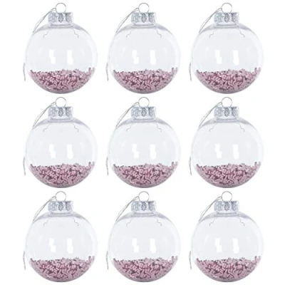 Image of Mr Crimbo 9 Pack Shaker Christmas Tree Baubles Ornaments Decorations 8cm Pink