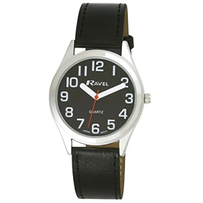 Image of Ravel Women&#039;s Super Bold Sight Aid Watch with Big Numbers Black/Silver Tone/Black Dial