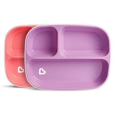 Image of Munchkin Splash 2 Piece Toddler Divided Plate Dining Set Baby Feeding with Plates Weaning Dishes 6+ Months, BPA Free Pink/Purple