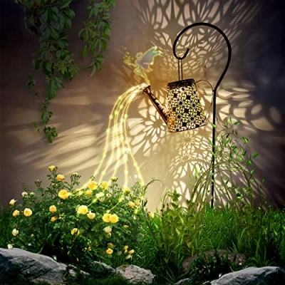 Image of Solar Watering Can Light, Outdoor Garden Lights Ornaments, Retro Metal Star Waterfall Led Fairy Flashing Waterproof for Patio Yard Pathway Hanging Decorations Lawn Gifts (with Bracket)