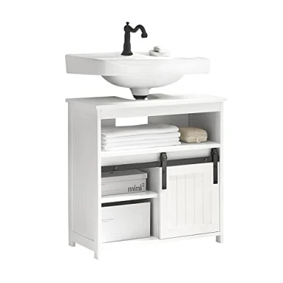 Image of SoBuy BZR61 W, Under Sink Cabinet Bathroom Vanity Unit Storage with Sliding Door, W60 x D30 H62cm