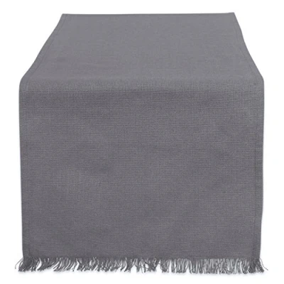 Image of DII Fringed Solid Tabletop, Cotton, Grey, Table Runner, 14x72
