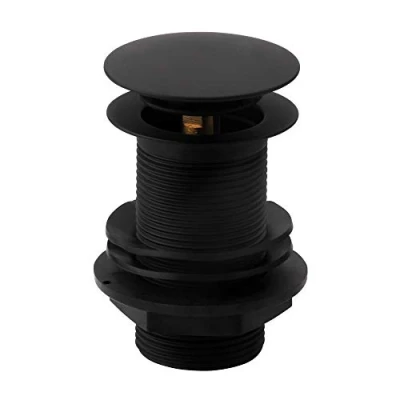 Image of Black Basin Waste Unslotted Push Button Click Clack Pop Up Bathroom Sink Plug Standard Size Matt